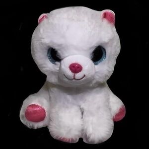 White and Pink Plush Pup with noisemakers. Batteries Included.